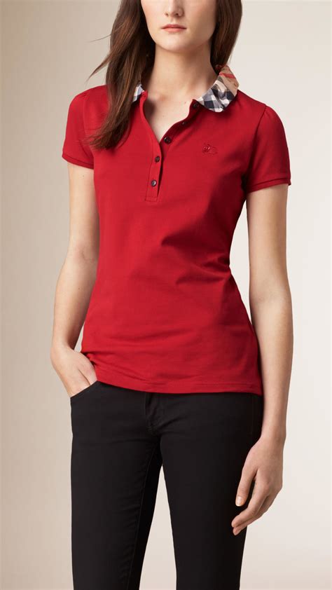 burberry red women'|red Burberry polo shirt.